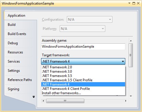 Select target Framework in C# application